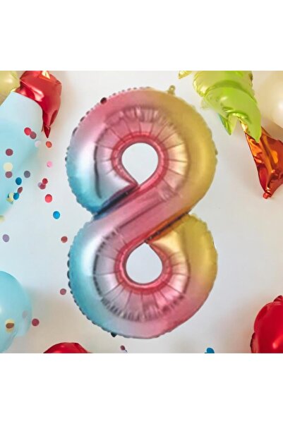 Behind party store بالون فويل بأرقام قوس قزح عمره 8 سنوات مقاس 34 بوصة 76 سم