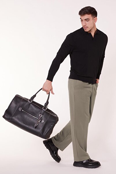 BRACCAS Erkek Pileli Dökümlü Geniş Paça Haki Baggy Pantolon