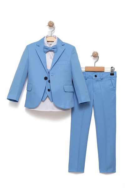Merdia Boy's Jacketed Tuxedo Suit Jacket, Pants, Waistcoat, Shirt and Bow Tie