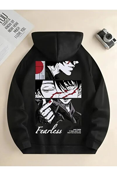 LAND MODA Hanorac negru imprimat cu glugă