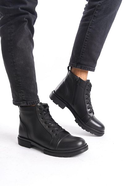 CZ London Ανδρικές μπότες casual από γνήσιο δέρμα με κορδόνια με φερμουάρ και χειμερινά παπούτσια με στρογγυλή μύτη