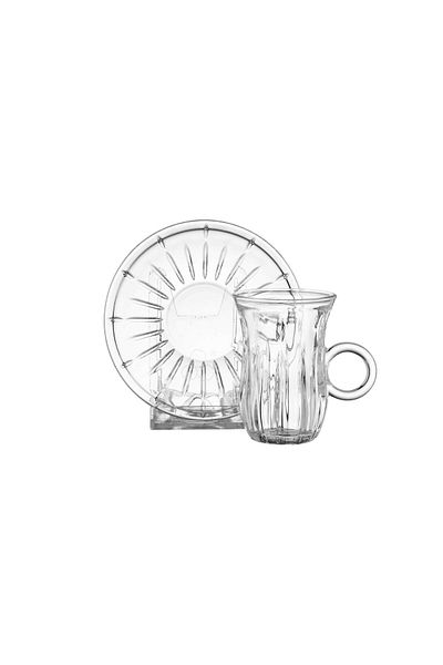 Dania Tea set consisting of 6 cups + 6 saucers made of clear glass with elegant and modern engravings