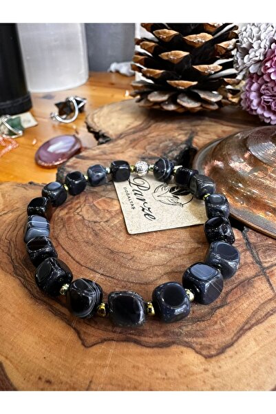 parze doğaltaş Black Agate Cube Cut Bracelet