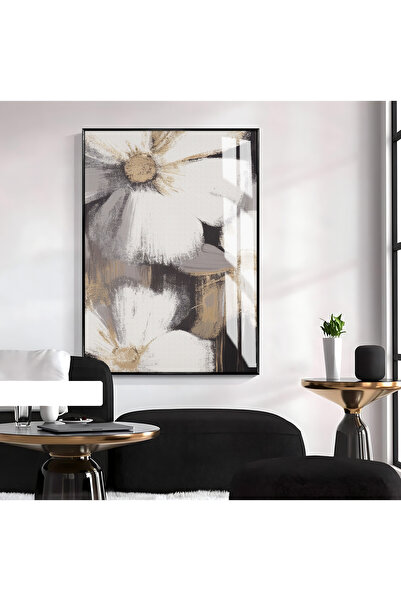 Harika bir ev HARİKABİREV | FLORĂ ABSTRACTĂ GRI-ALBĂ MODEL 2 | TABLĂ DE STICL...