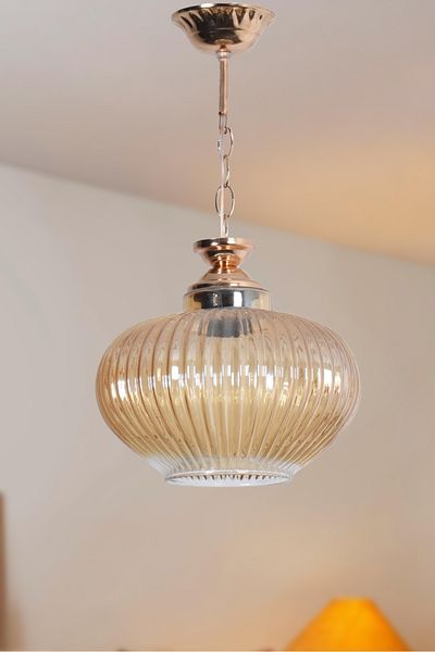 Modavize Chain Modern Design Hall Kitchen Entrance Children's Room Gold - Gold Color Honey Glass Single Chandelier
