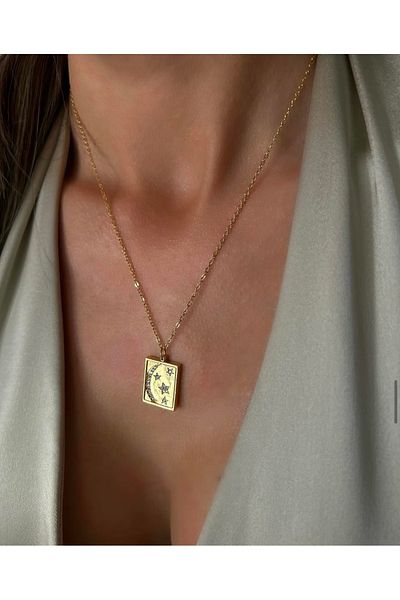 İNN JEWELLERY Steel Necklace Tarnish-Free Antiallergic Moon Figured (2 Years Importer Guaranteed)