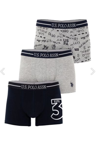 U.S. Polo Assn. Αρσενικό, Αδειοδοτημένο, USPA, Βαμβάκι, (Γκρι μελανζ- Μπλε ναυτικό- Γκρι μελανζ) 3' iü Boxer