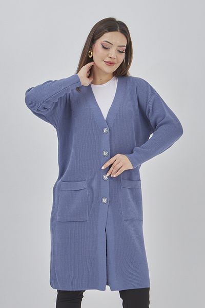 Elçelya Moda Tricotaj lungi sezonieri pentru femei Cardigan elastic cu buzunare