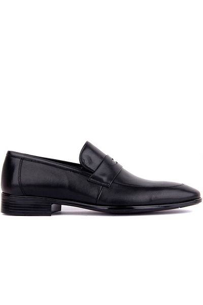 Fosco Black Leather Men's Classic Shoes - Laceless 9074 46