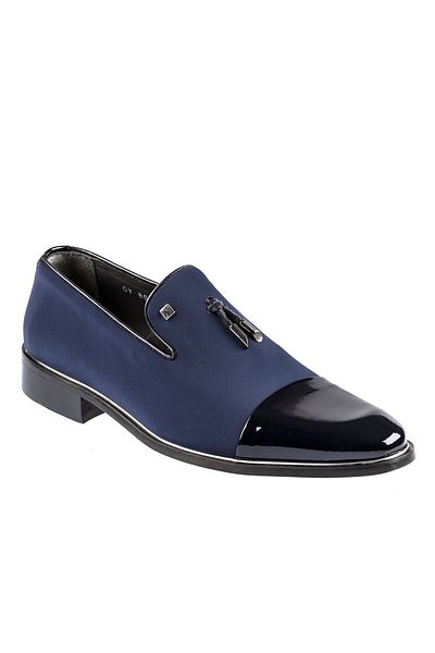 Fosco Patent Leather Navy Blue Laceless Genuine Leather Men's Classic Shoes 8036 848 514