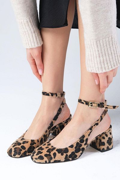Mio Gusto Lia Leopard Print Thick Heeled Women's Shoes
