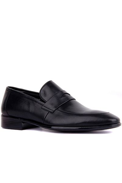 Fosco Black Leather Men's Classic Shoes - Laceless 9074 46