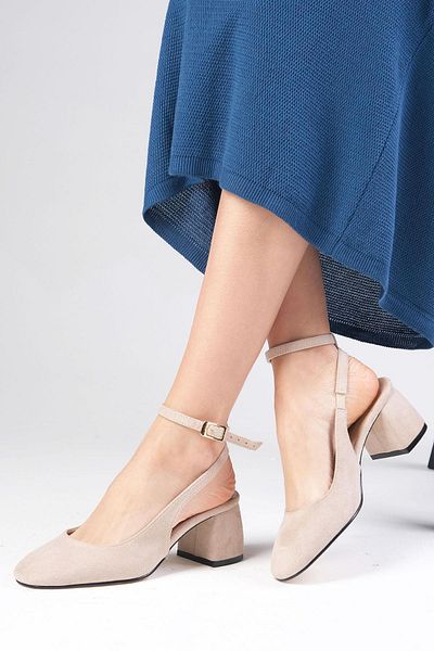 Mio Gusto Lia Beige Color Thick Heeled Women's Shoes