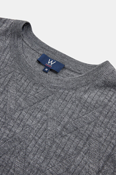 W Collection Gray Melange Crew Neck Long Sleeve Sweater
