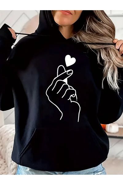 LAND MODA Unisex Μαύρο φούτερ με κουκούλα
