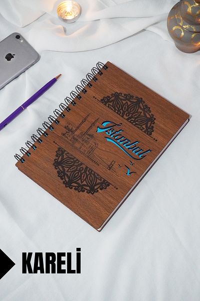 markcat Agenda și caietul școlar cu tematică Istanbul - Coperți din lemn, caiet cu carouri (A5 - 120 coli)