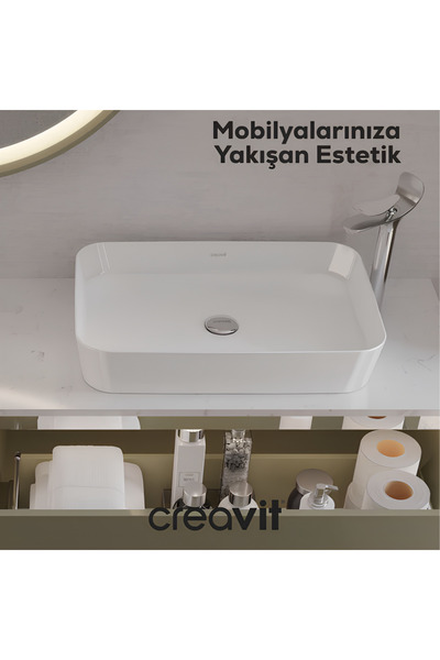 Creavit Loop Dikdörtgen Beyaz Deliksiz Lavabo 60 Cm LP060