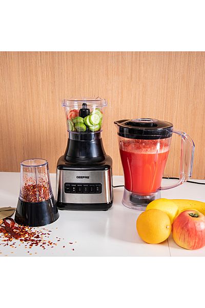 Geepas 3 In 1 Stainless Steel Blender - 6 Speed Control/Plastic Jar Mill And Chopping Blender