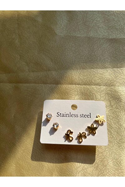 stainles steel 3 Çift Ateş Böceği Küpe (Paslanmaz Çelik,Gold Renk)