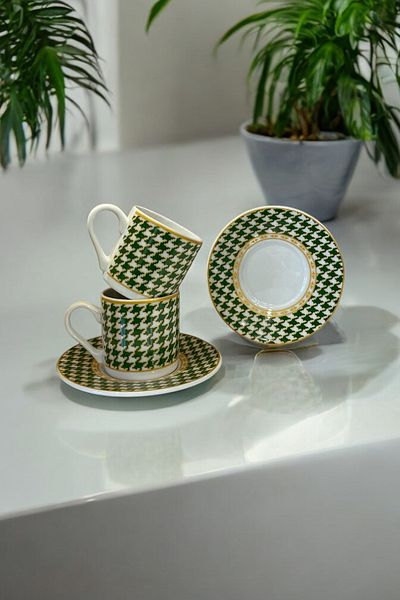 eporselen Crow's Feet 4 Pieces Porcelain Coffee Cup Set for 2 People