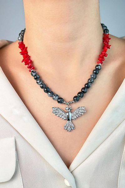Sose Moda Phoenix Coral Natural Stone Bead Necklace - Gray