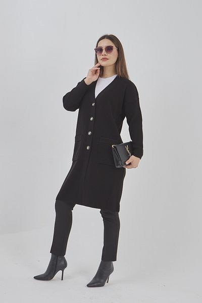 Elçelya Moda Cardigan lung de buzunar cu nasturi pentru femei sezonier