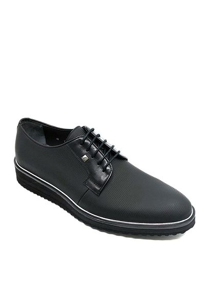 Fosco Genuine Leather Black Striped Shoes - 1595 710 46