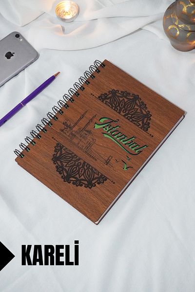 markcat Agenda și caietul școlar cu tematică Istanbul - Coperți din lemn, caiet cu carouri (A5 - 120 coli)