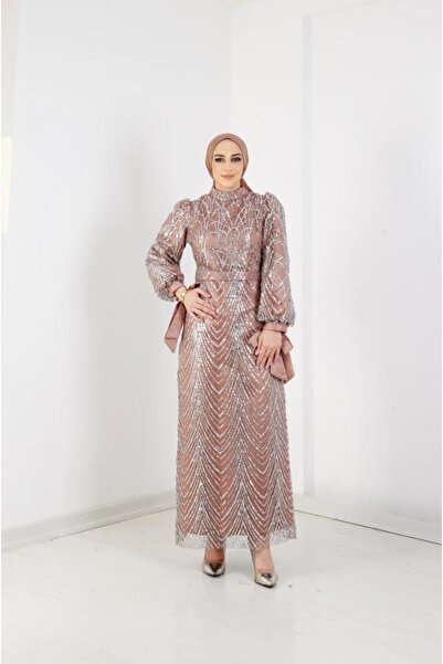 AbiyeSultan Women's Hijab Evening Dress - Lilac Fish Evening Dress - Glitter Evening Dress - Green Evening Dress - Wedding Hijab Evening Dress