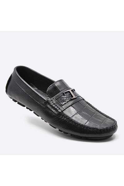 Fosco Summer Loafer Men's Shoes Black Anaconda 9847