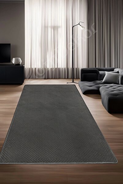 Dijidekor Modern Lady Design Anthracite Color Washable Non-Slip Cut-Off Carpe...