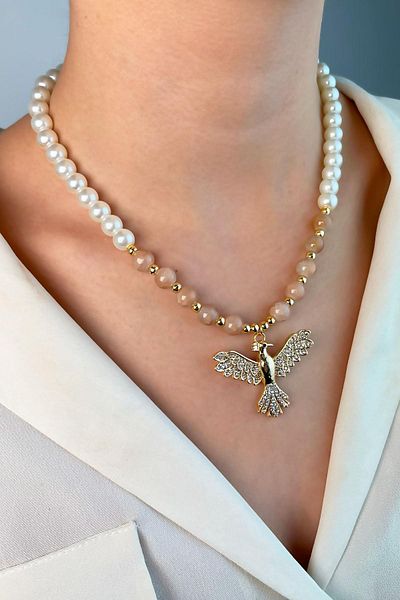 Sose Moda Phoenix Dorica and Beaded Pearl Necklace - White