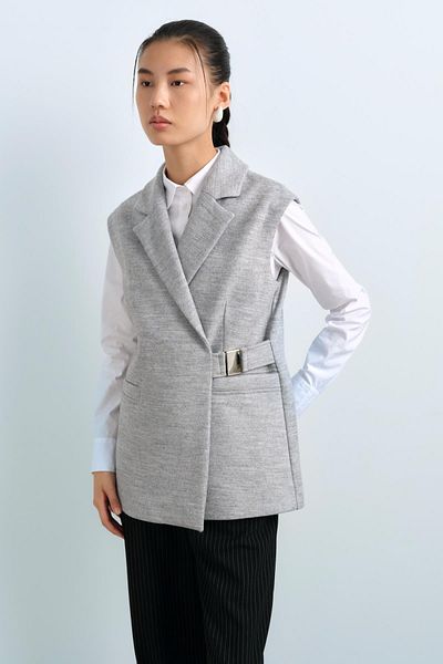 Nihan Gray Double Breasted Felt Vest