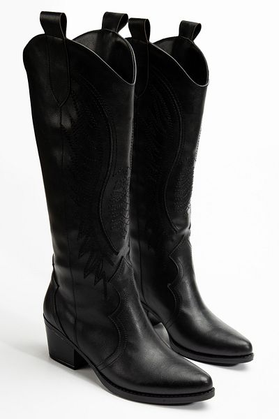 DENORA Black Matte Skin Embroidered Western Cowboy Cowgirl Boots