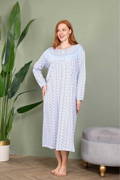 ZBTEKS Mevsimlik Pamuklu Bol Kesim Geniş Kalıp Oversize Anne Gecelik