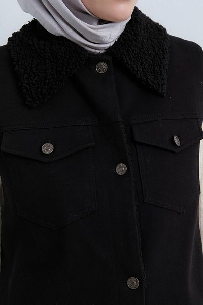 Nihan Fur Lined Gabardine Vest - Black