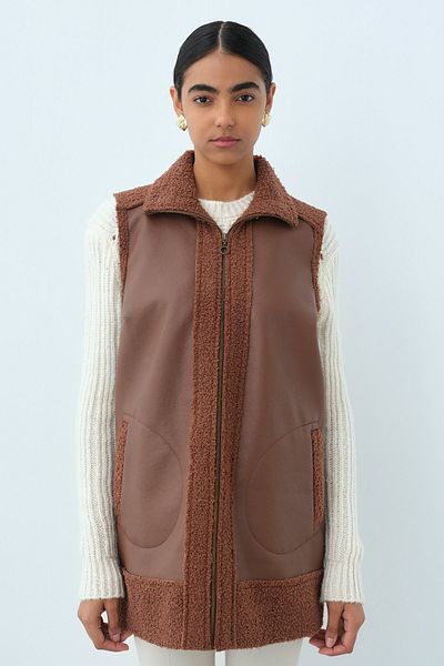 Nihan Comfortable Fit Faux Fur Vest Brown