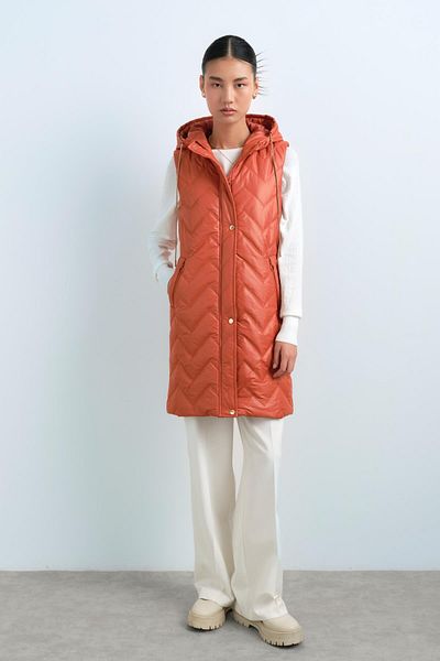 Nihan Orange Susu Zippered Quilted Vest