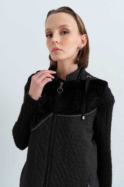Nihan Slim Quilted Plush Detailed Vest Black