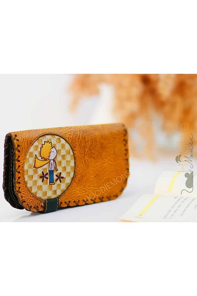 HOODİEMOUSE Big Wallet with Little Prince Figure Ethnic Bohemian Retro Vintage Style - Mustard