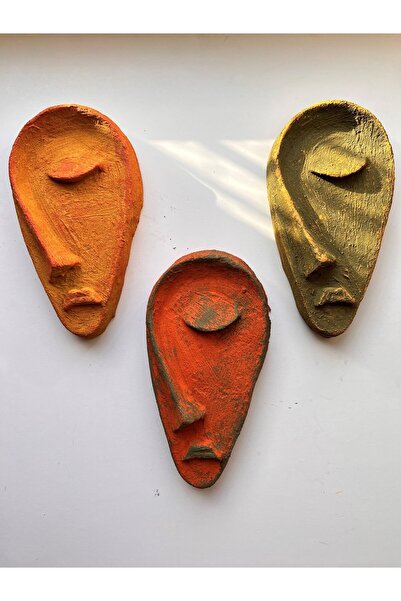 Mes Reves Özel Tasarım El Yapımı Heykel Soyut Yarım Yüz Maske 3'lü Set, Duvar...
