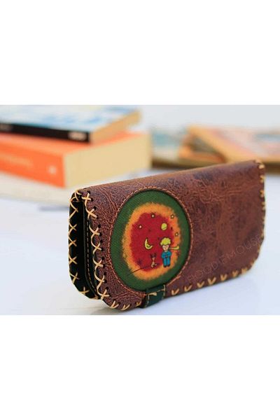 HOODİEMOUSE Big Wallet with Little Prince Figure Ethnic Bohemian Retro Vintage Style - Brown