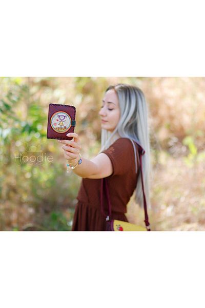 HOODİEMOUSE Cın Ayse Figured Small Wallet Ethnic Bohemian Retro Style - Burgundy