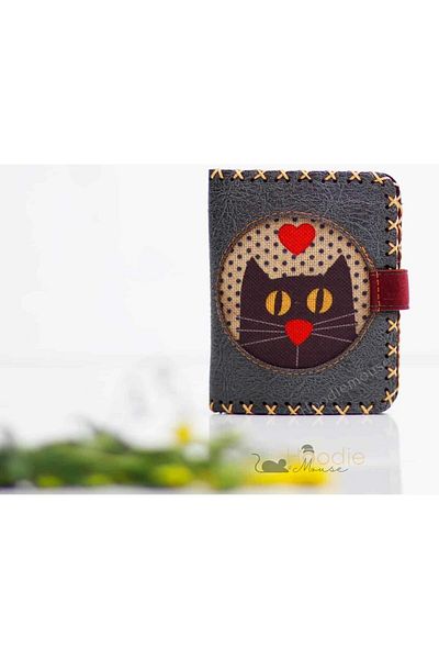 HOODİEMOUSE Cat Old Figured Small Wallet Ethnic Bohemian Retro Style - Anthracite