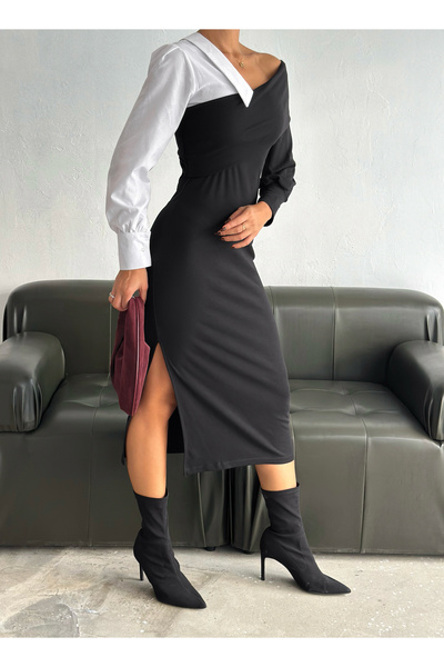 badibadii Tek Omuz Buzzy Kumaş Midi Elbise