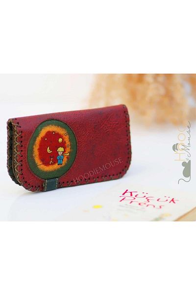HOODİEMOUSE Big Wallet with Little Prince Figure Ethnic Bohemian Retro Vintage Style - Claret Red