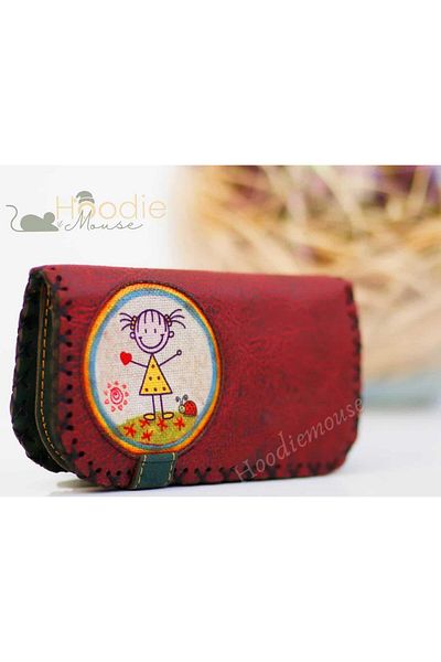 HOODİEMOUSE Big Wallet with Cin Ayse Figure Ethnic Bohemian Retro Vintage Style - Burgundy