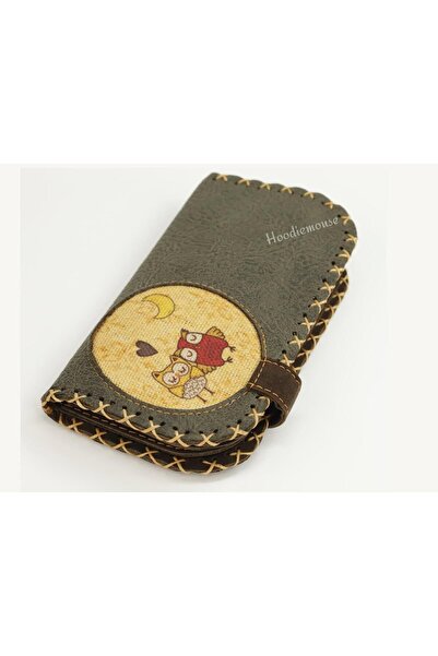 HOODİEMOUSE Large Wallet with Owl Figure Ethnic Bohemian Retro Vintage Style - Green