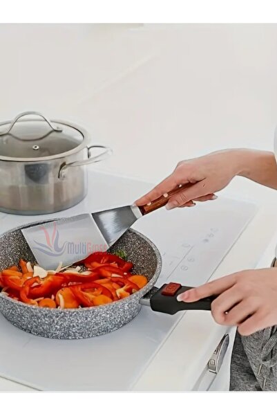 Multiamo Luxury Wooden Handle Stainless Angle Spatula / Pastry Dumpling Hamburger Dessert Digger Baklavacı Spatula