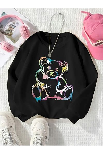 LAND MODA Φούτερ Unisex με στάμπα μαύρο αρκουδάκι
